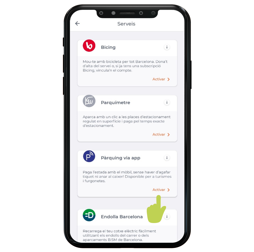Pàrquing via app - activar el servei